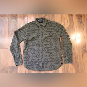MBX Men Button Up Shirt L Green Geometric Flannel Western Aztec Long Sleeve